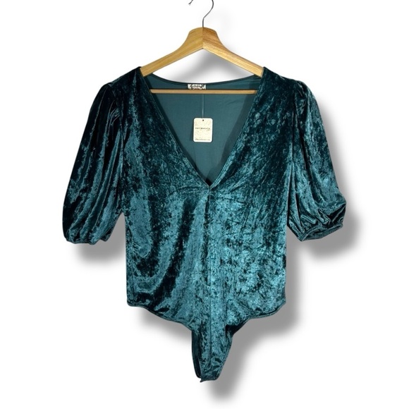 Free People Intimately Don't You Wish Velvet Bodysuit, Deep Teal, Size Large - Picture 2 of 15